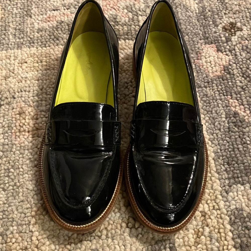COPY - Boden navy blue patent leather loafers size 38, EUC.